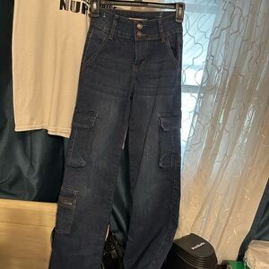 Wide Leg Denim Cargo Pants